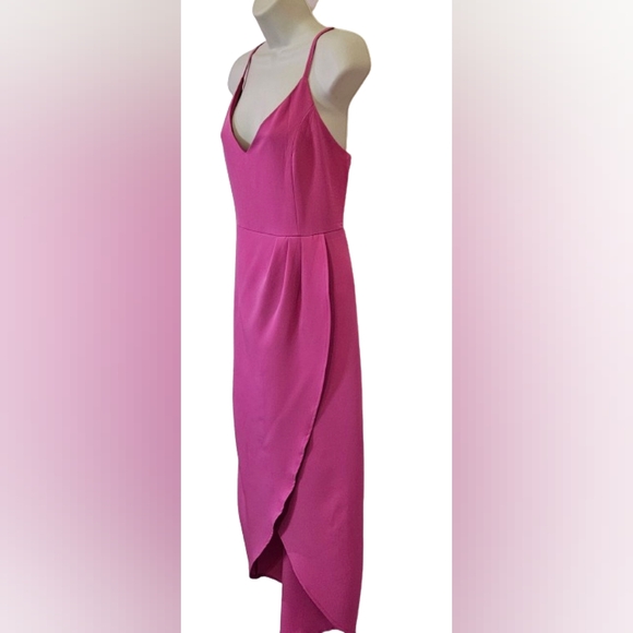 CMZ2005 Hot Pink Faux Wrap Strappy Sleeveless High/Low Cocktail Dress,Size 12-14 - Picture 9 of 14